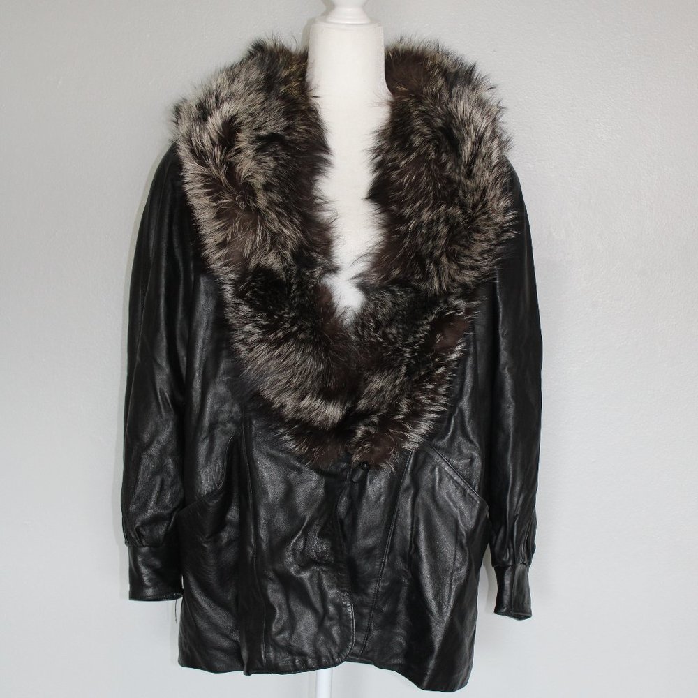 #85 L Leather/fox fur coat